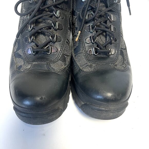 VTG Coach Women’s 7.5 Black Leather Monogram Hiking Boots Chunky Gorpcore Y2K - Picture 3 of 11